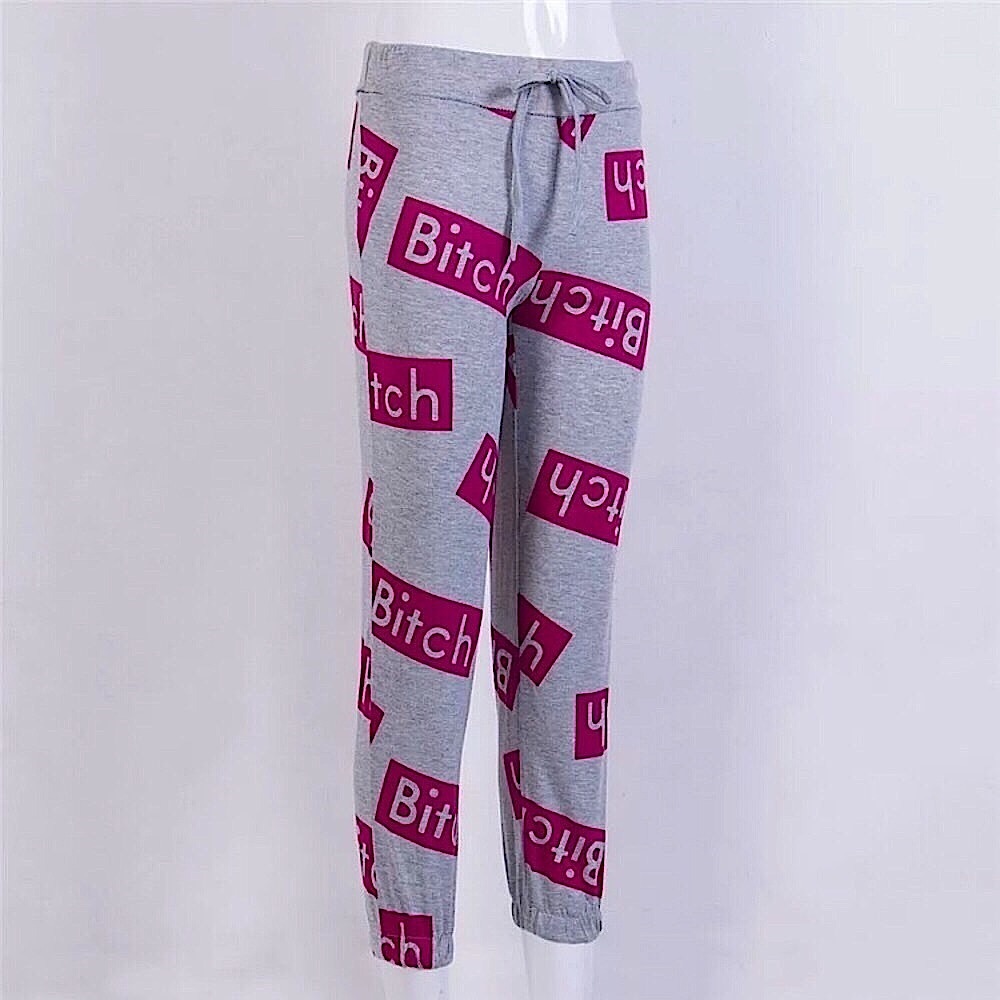Grey & pink b!tch sweatpants - Picture 2 of 6